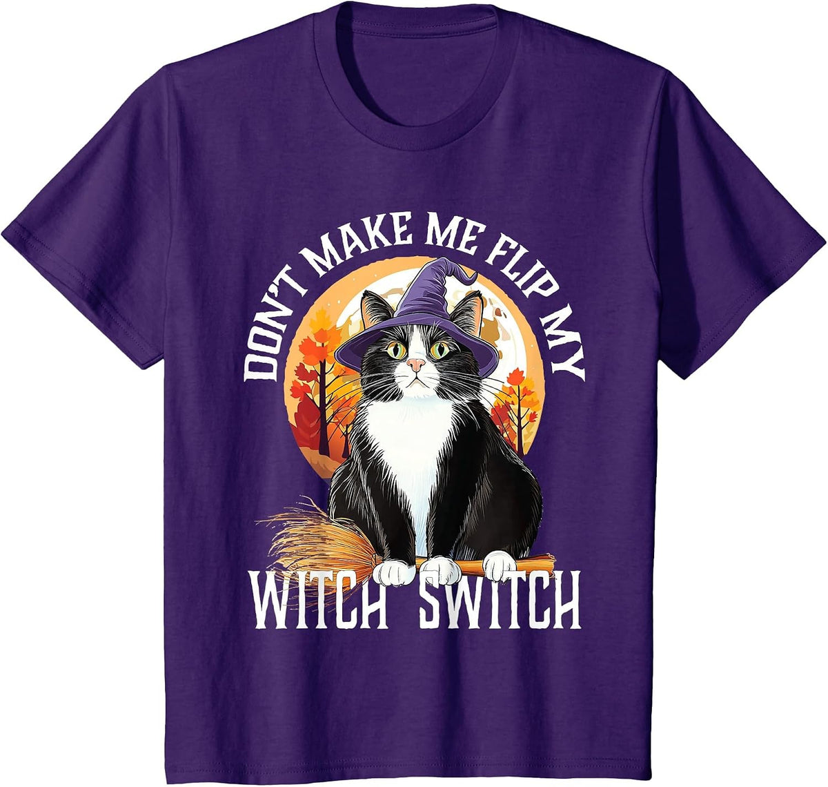 Tuxedo Cat Halloween Lazy Costume Switch My Witch Switch T-Shirt - Purple