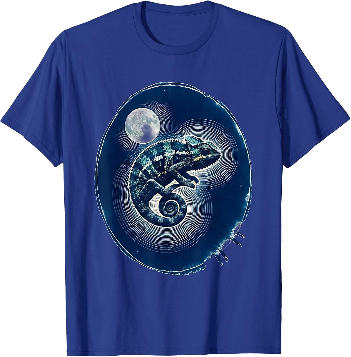 Men's Night Sky Chameleon Cyanotype Animal Lover Gift T-Shirt - Royal Blue