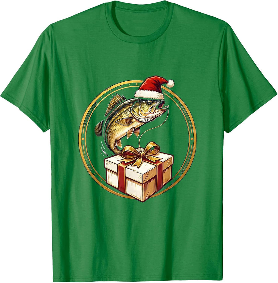 Men's Sealed Bass Gift Badge Christmas Fishing Dad Humor T-Shirt - Kelly Green