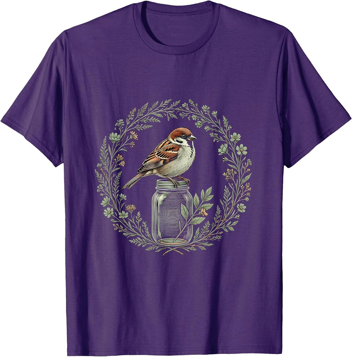 Men's Sparrow on a Mason Jar Faith Inspired Design T-Shirt - Purple