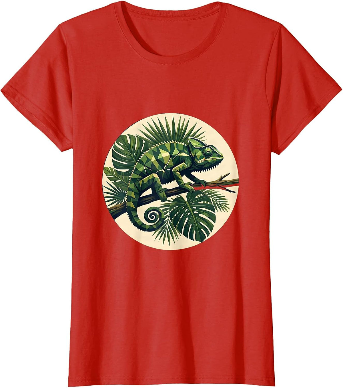 Women's Chameleon Jungle Camo Graphic Design T-Shirt - Red