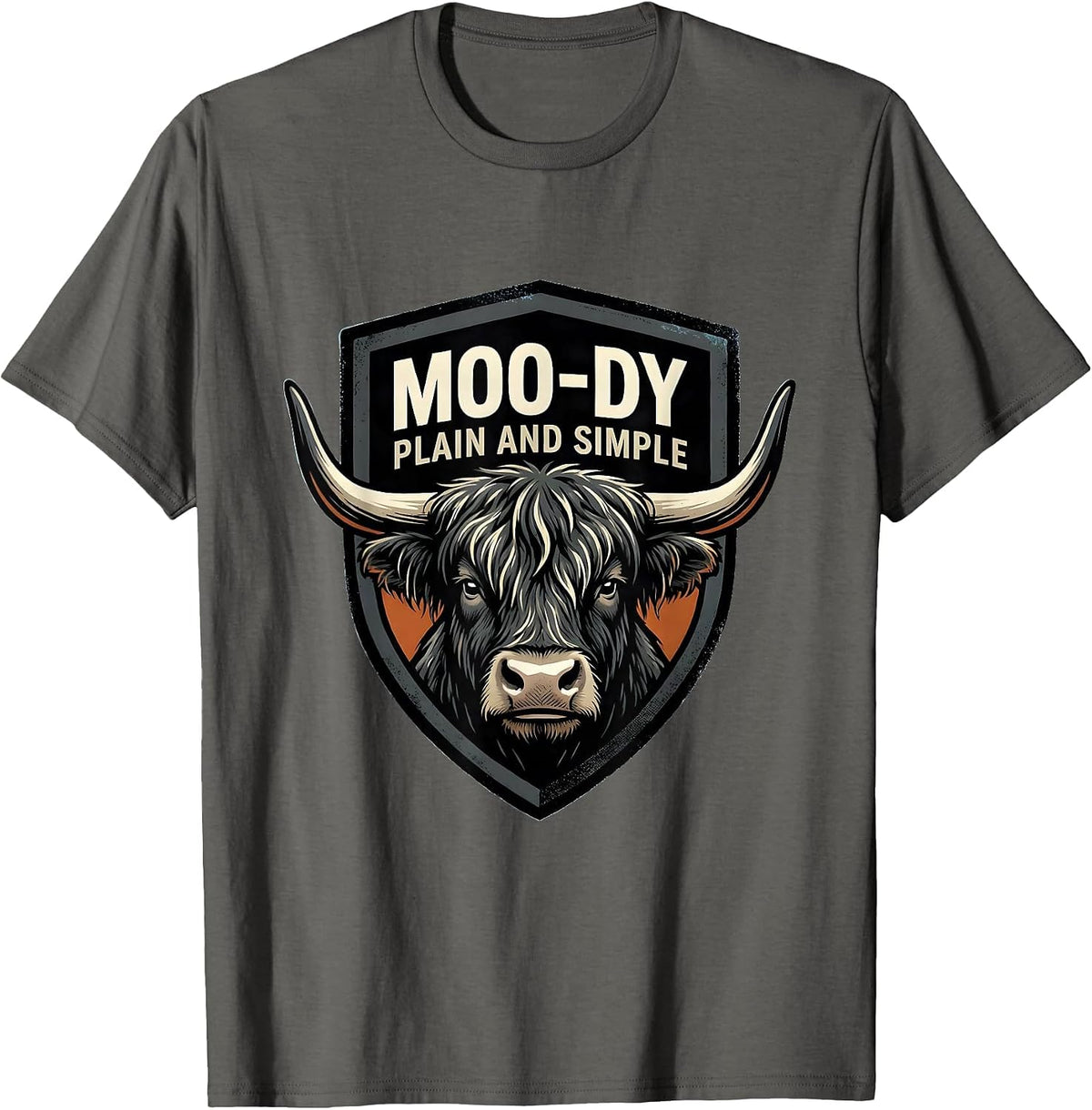 Moo-Dy Plain And Simple Highland Cow Farm Animal Humor T-Shirt - Asphalt Grey