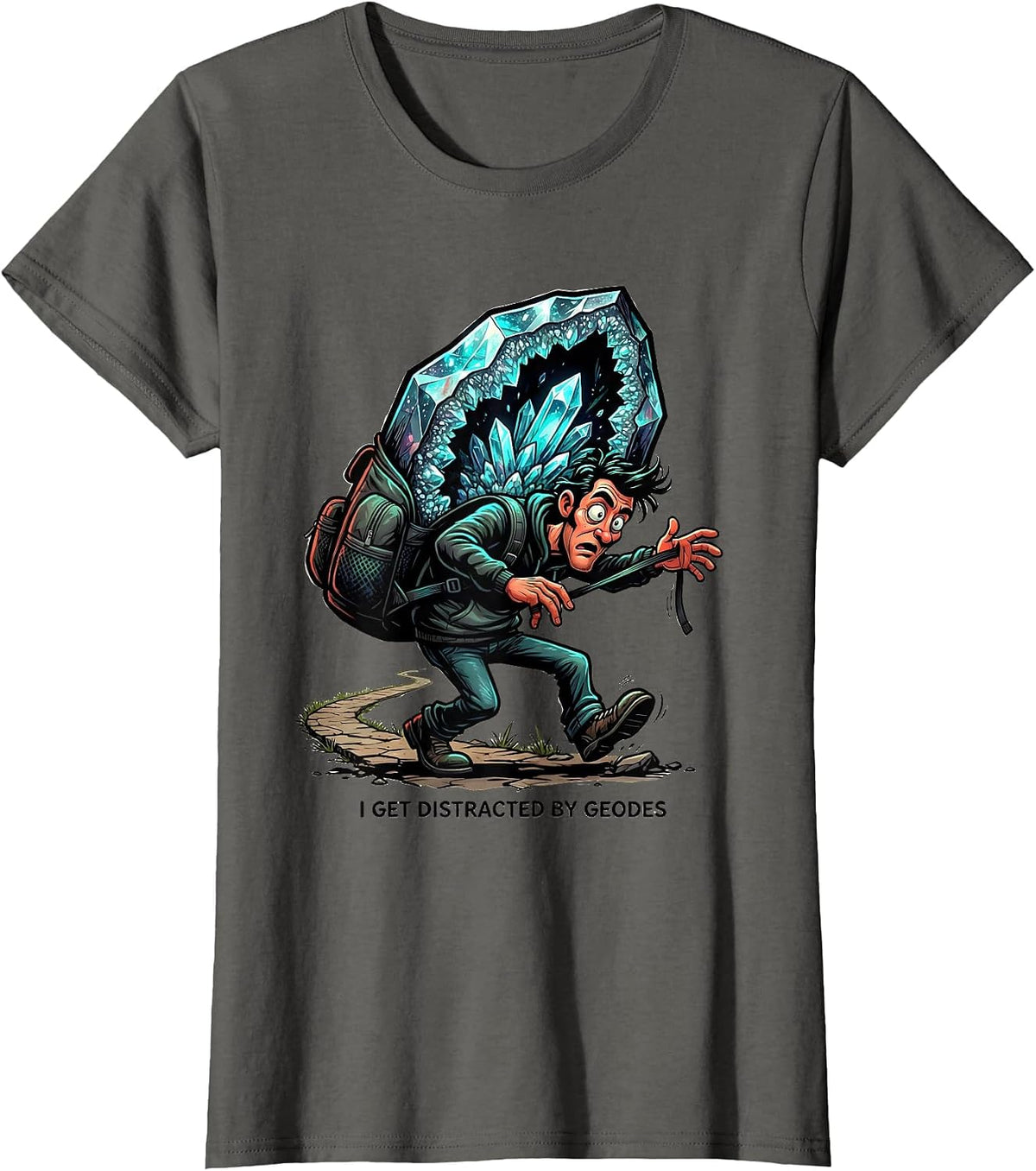 Women's I Get Distracted By Geodes Funny Rock Collector Geode Hunter T-Shirt - Asphalt Grey