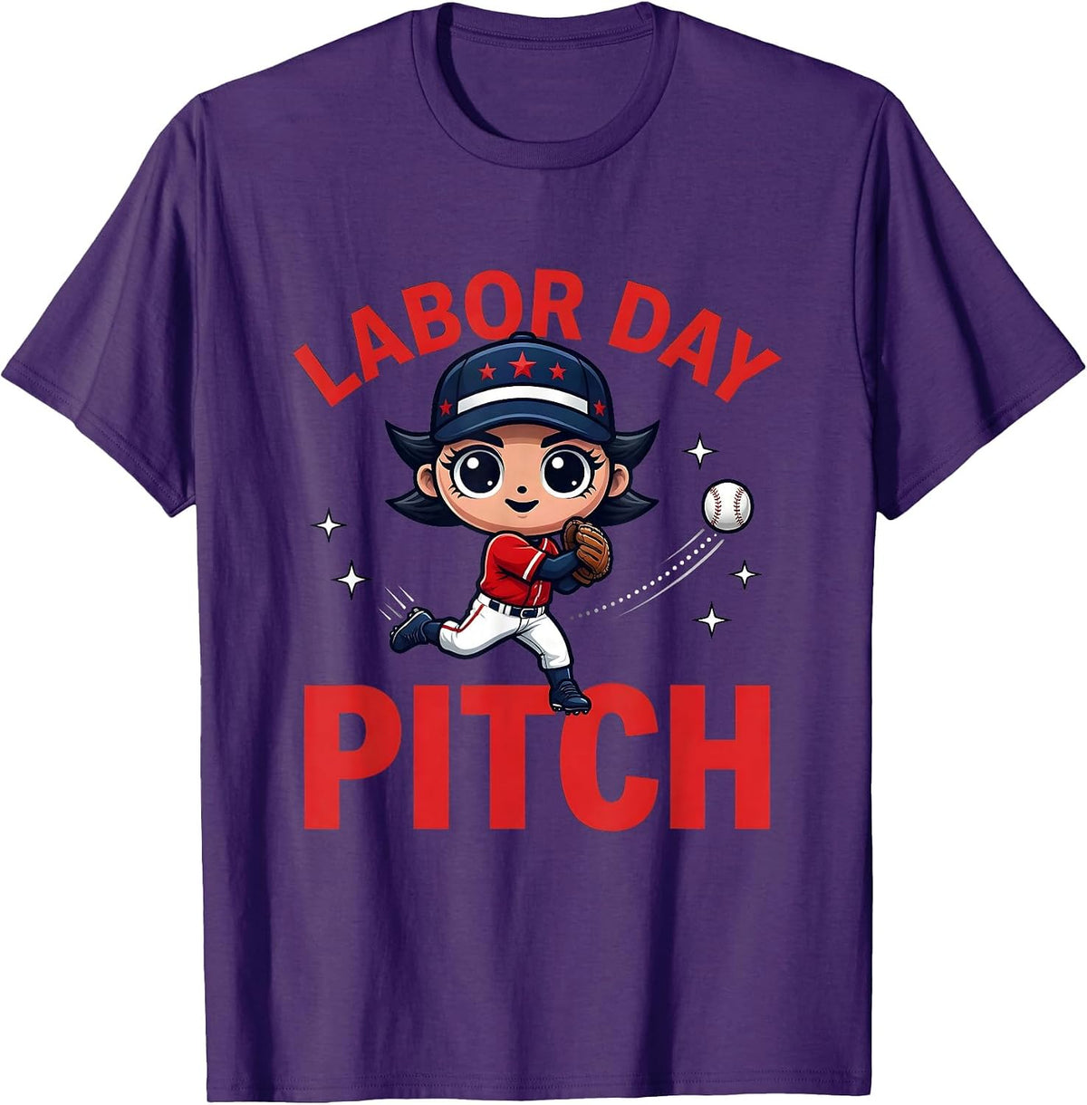 Men's LABOR DAY PITCH Funny Baseball Player Fourth Of July T-Shirt - Purple