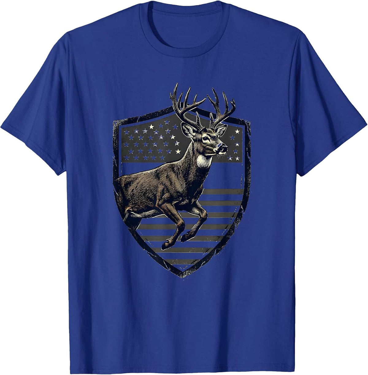 Whitetail Buck Shield Camo Deer Hunter Gift T-Shirt - Royal Blue
