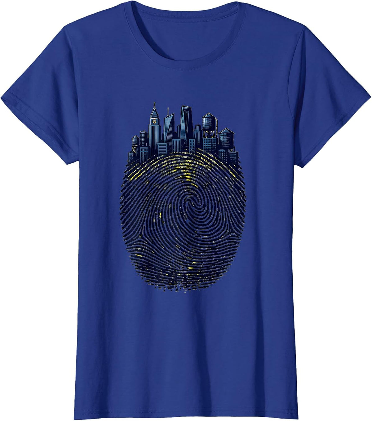 Women's Fingerprint City Skyline Urban Identity Design T-Shirt - Royal Blue