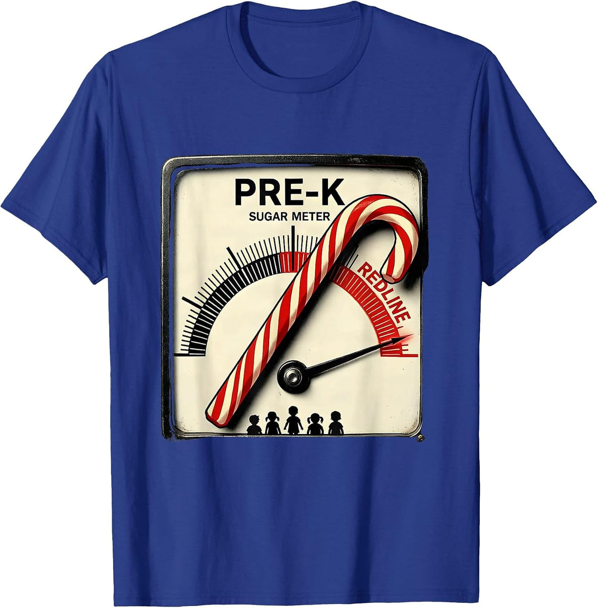 Men's Pre-K Sugar Meter Redline Funny Teacher Christmas Candy Cane T-Shirt - Royal Blue
