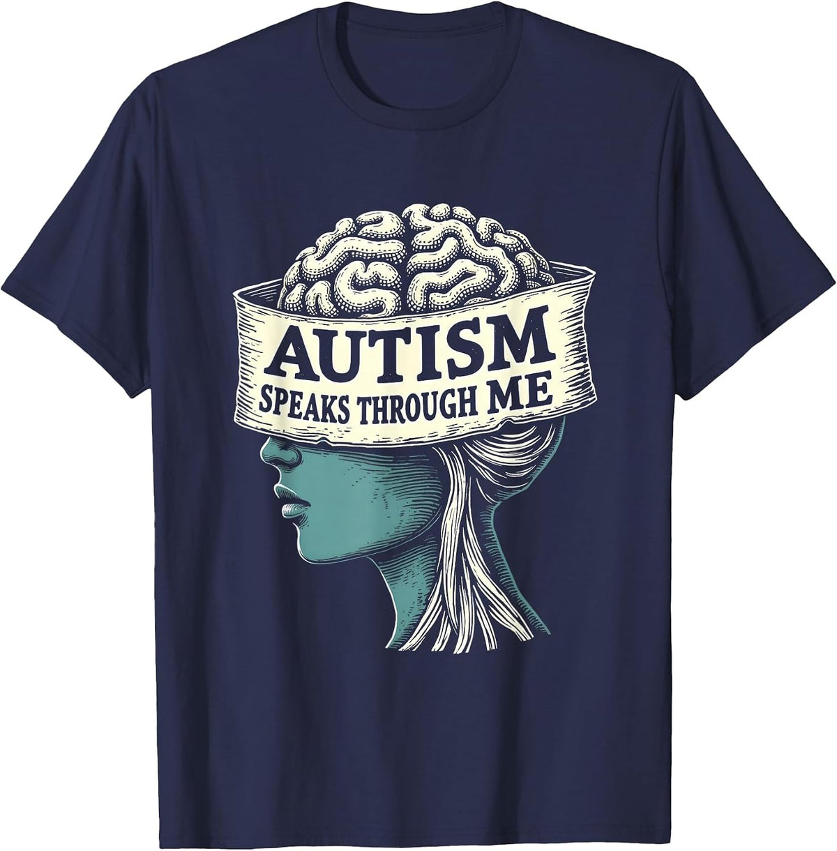 Autism Speaks Through Me Awareness Design T-Shirt - Navy Blue