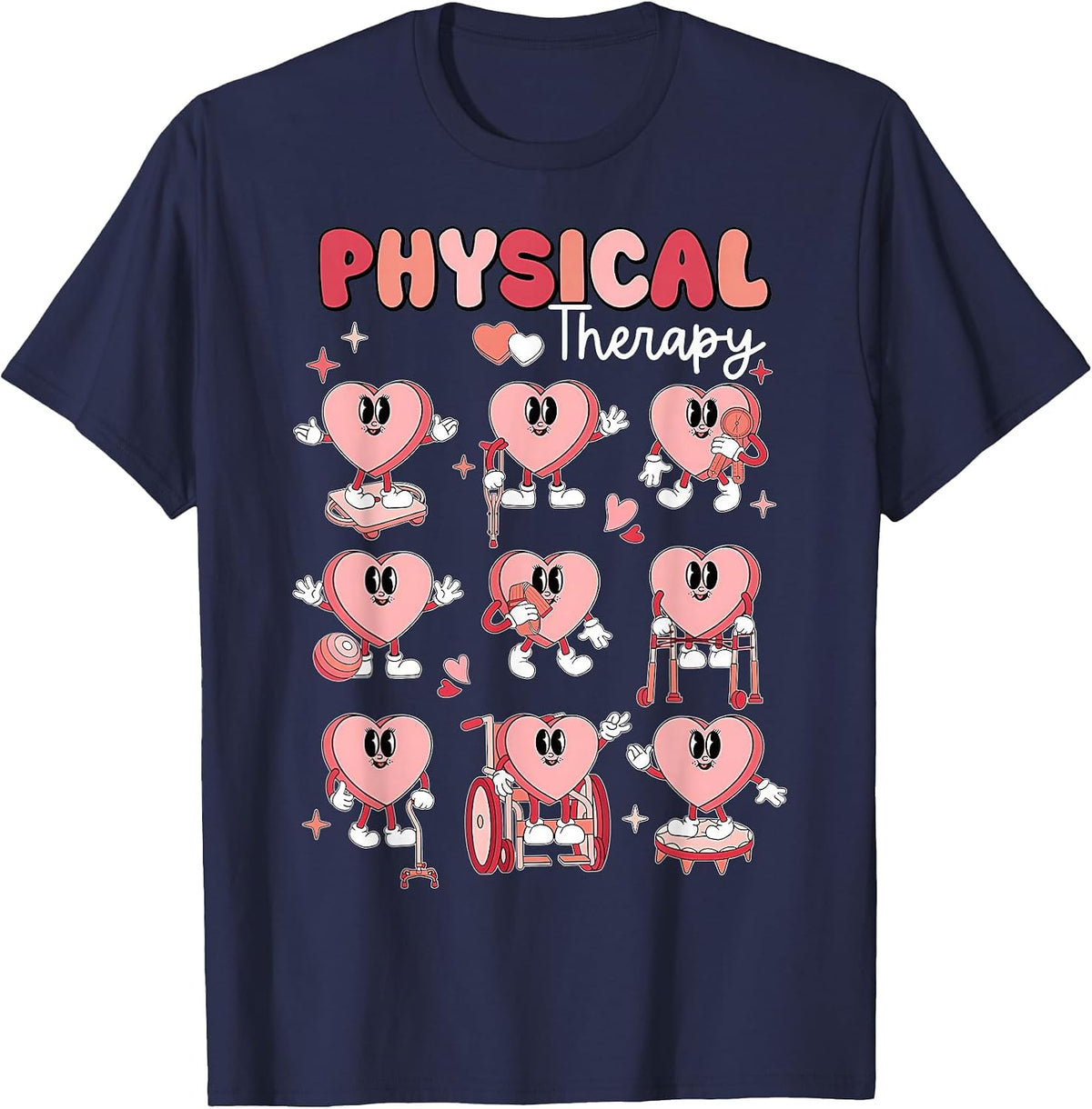 Physical Therapy Cute Candy Heart Valentines PT Therapist T-Shirt - Navy Blue