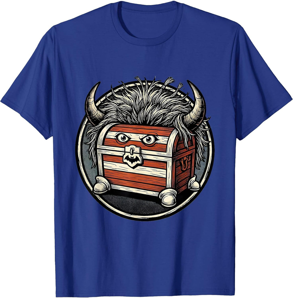 Men's Highland Cow Haunted Treasure Retro Cartoon Halloween T-Shirt - Royal Blue