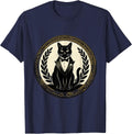 Regal Cat in Tuxedo Illustration T-Shirt - Navy Blue