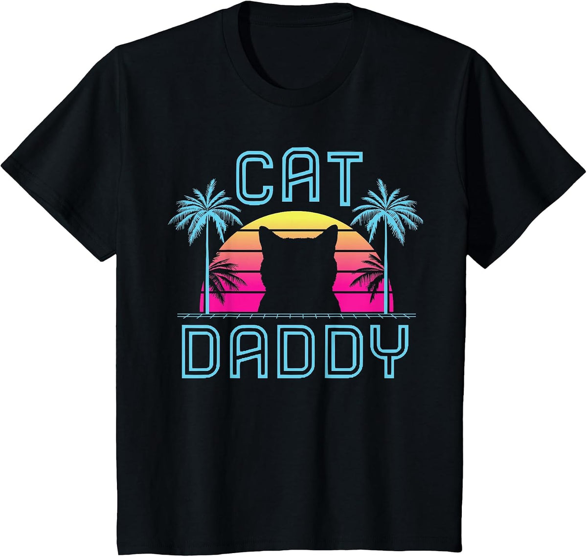 Cat Daddy Dad Fathers Day Retro Summer cat papa T-Shirt - Black
