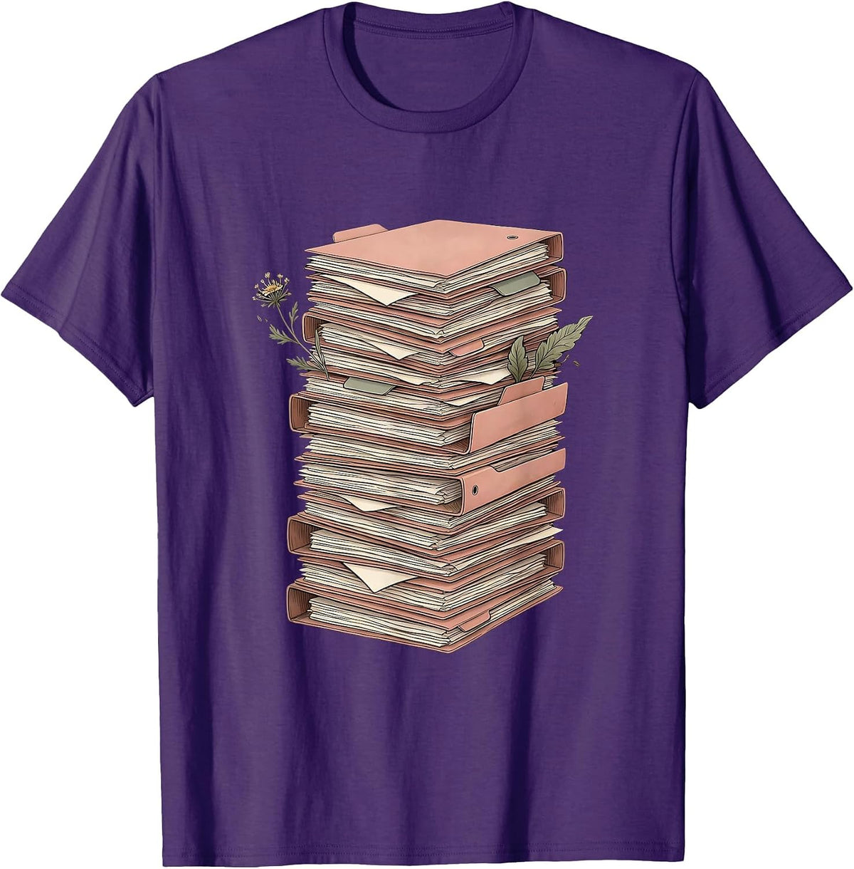 Men's Social Worker Overflowing File Folders Desk Art T-Shirt - Purple