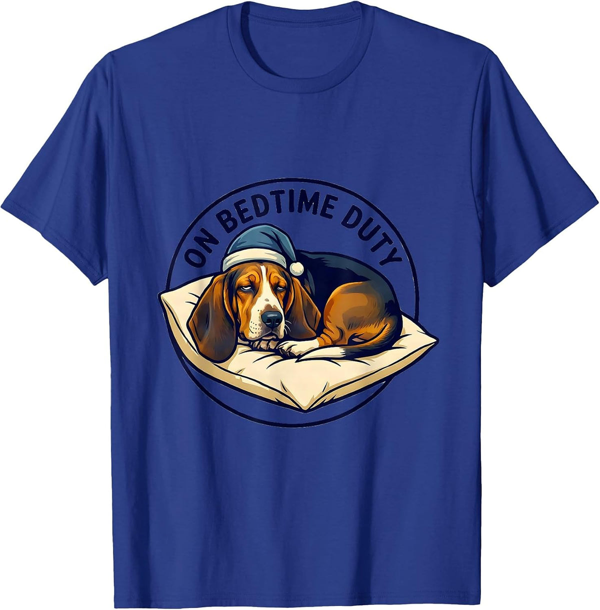 Men's On Bedtime Duty Funny Basset Hound Sleepwear Animal Lover T-Shirt - Royal Blue