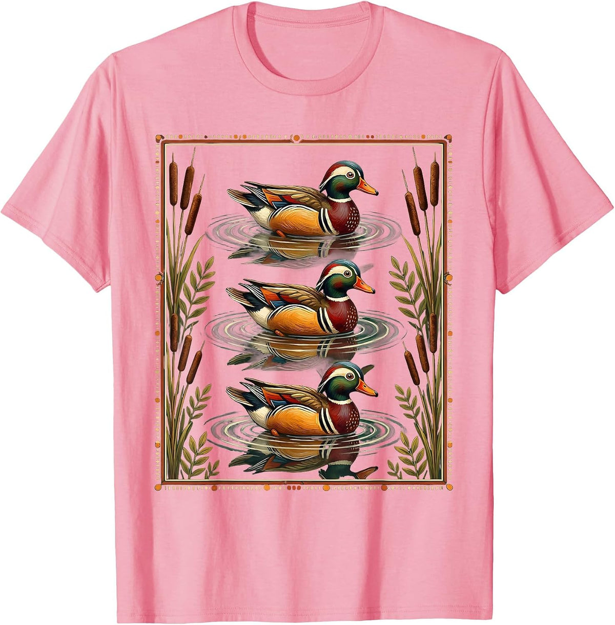 Men's Duck Decoys Floating on Glassy Water Illustration T-Shirt - Pink