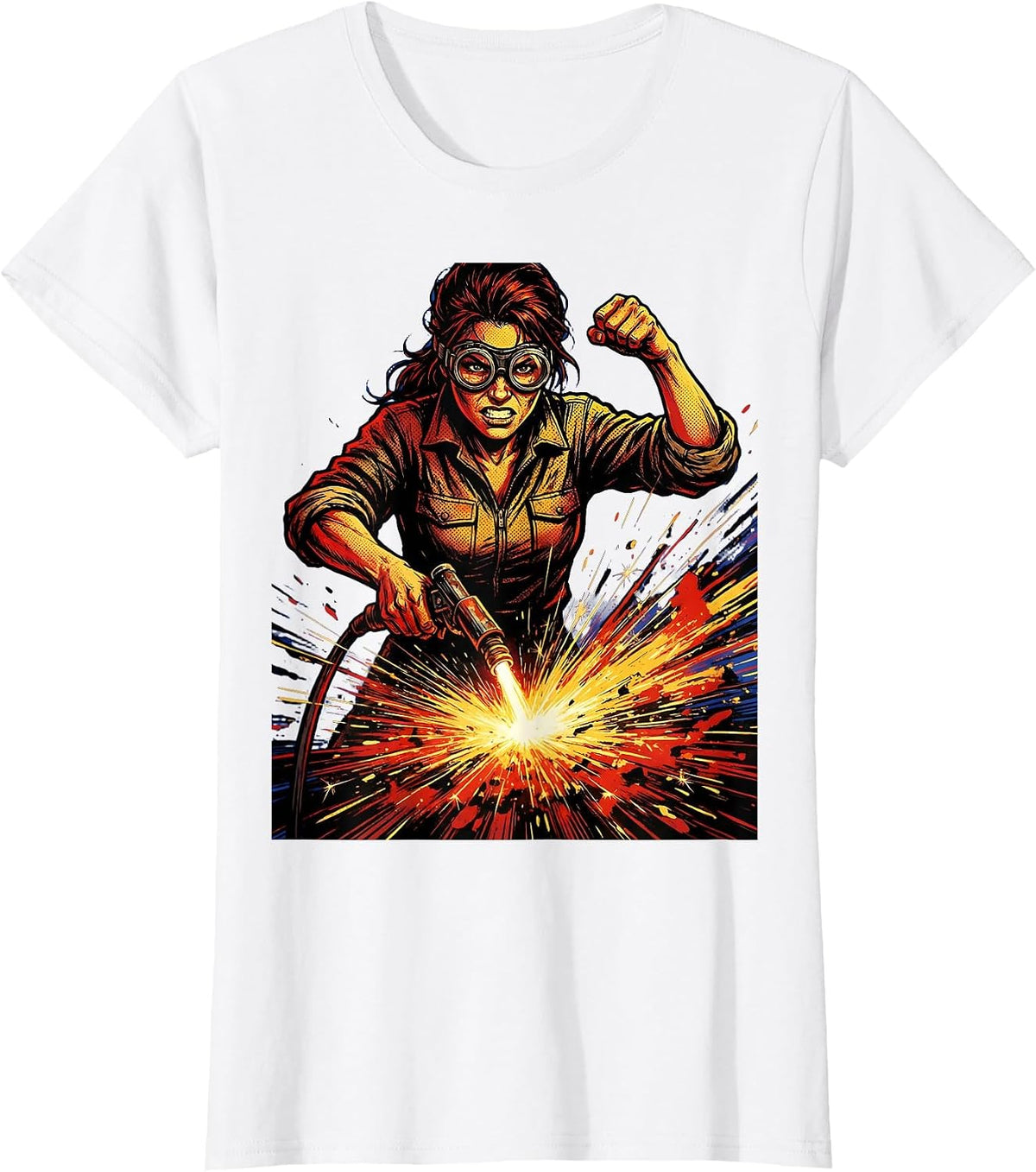 Rosie the Riveter Metal Cutting Torch Illustration T-Shirt - White