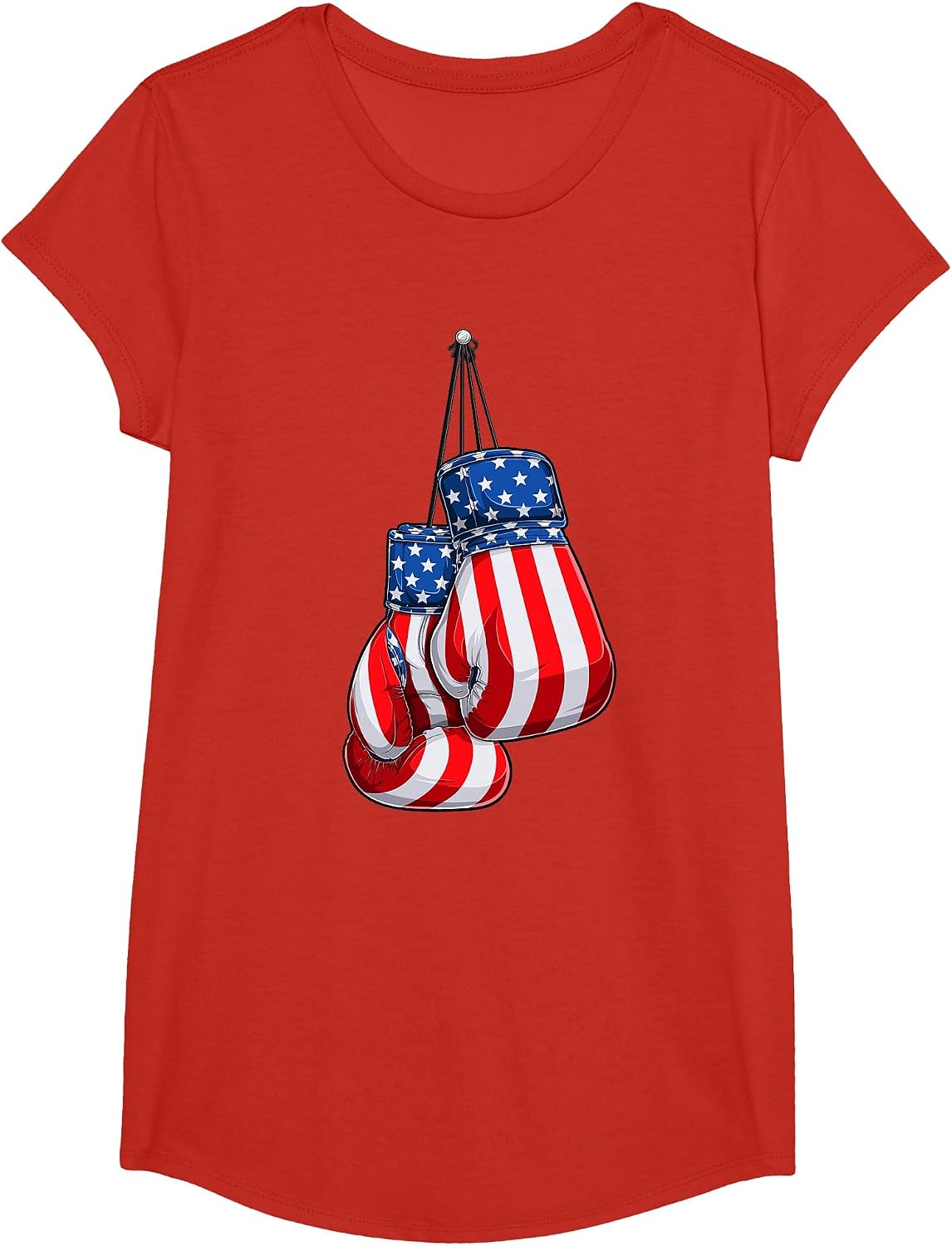 Box Gloves American Flag 4th of July Boxing T-Shirt - Girls Red