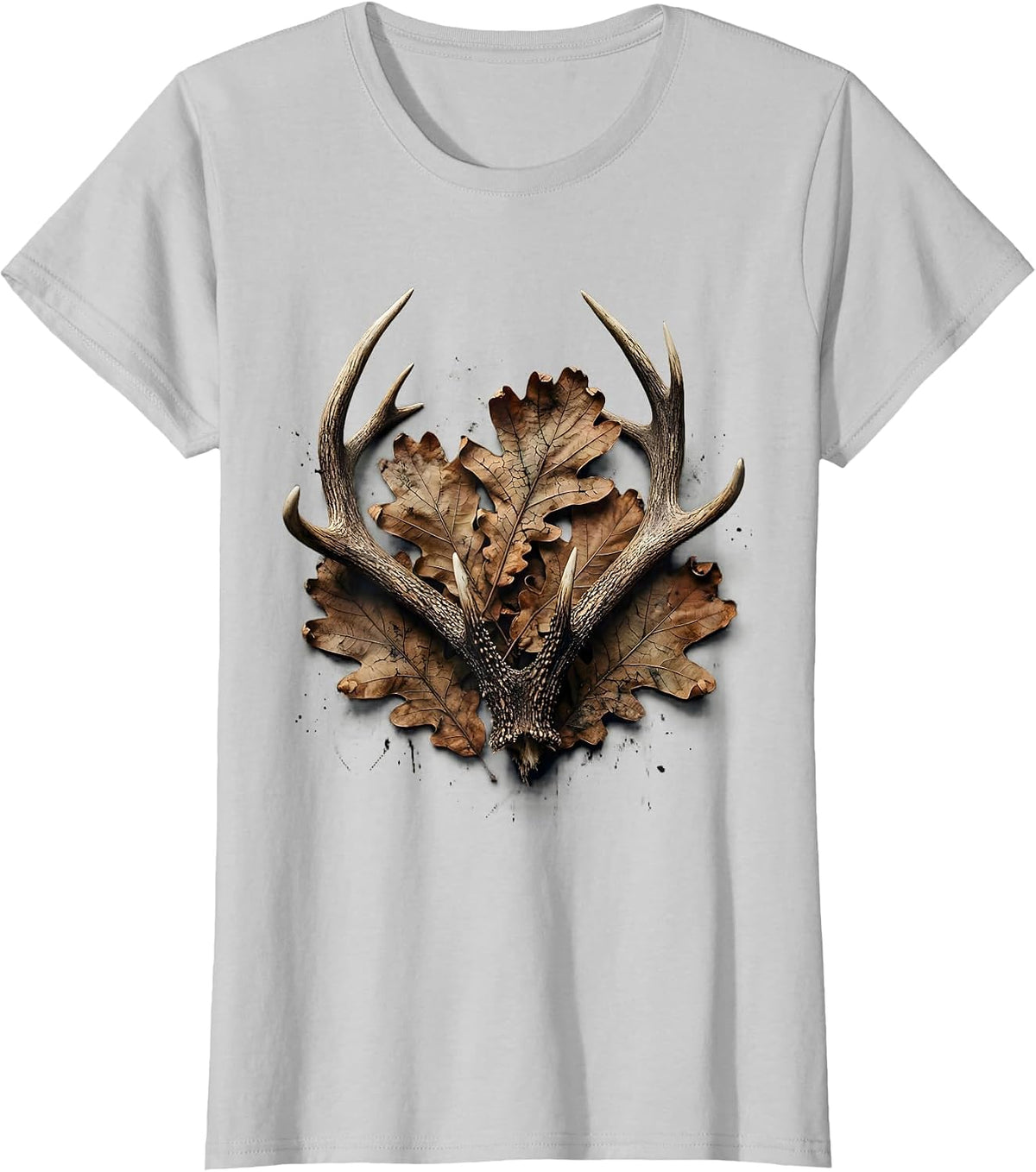 Bottomland Camo Shed Antler Oak Leaves Design T-Shirt - Silver Grey