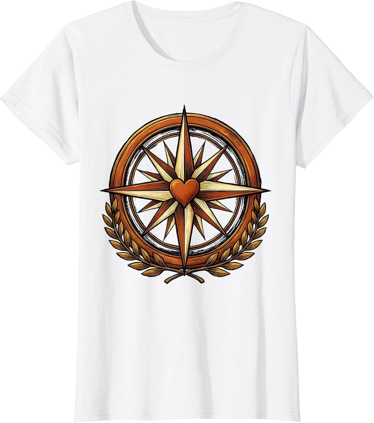 Women's Social Worker Compass Rose Heart Graphic T-Shirt - White
