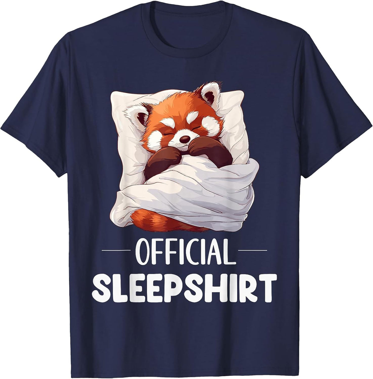 Official Sleep Shirt Sleeping Red Panda Animal Lover Pyjamas T-Shirt - Navy Blue