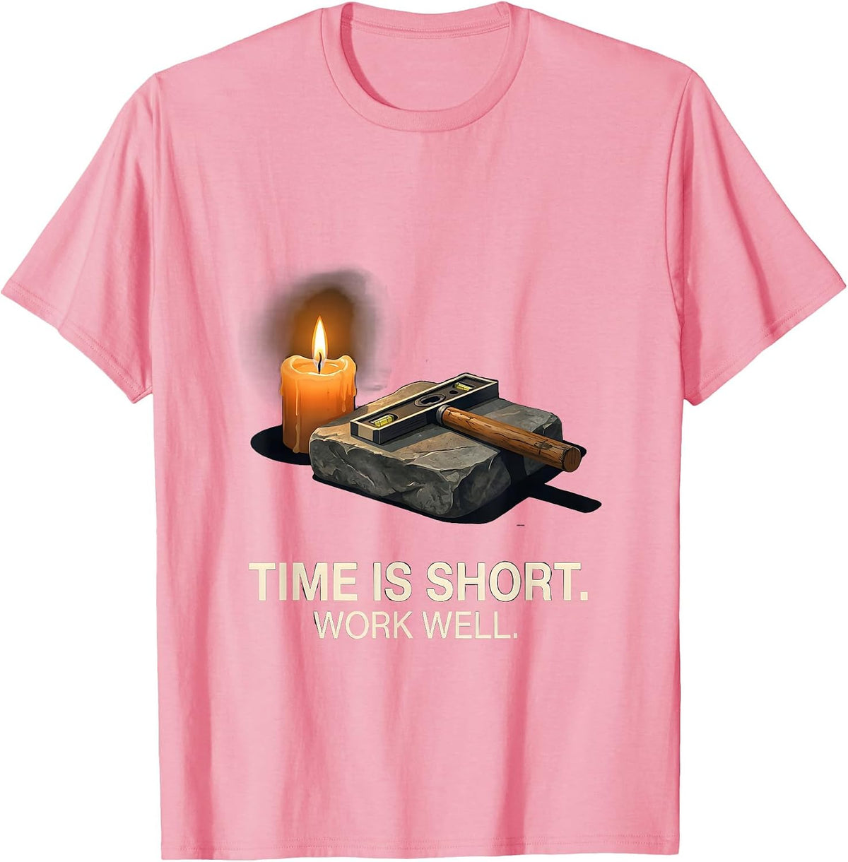 Men's Time Is Short Work Well Editorial Conceptual Freemason T-Shirt - Pink
