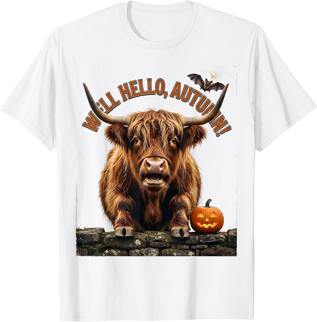 Men's Well Hello, Autumn! Vintage Highland Cow Fall Halloween T-Shirt - White