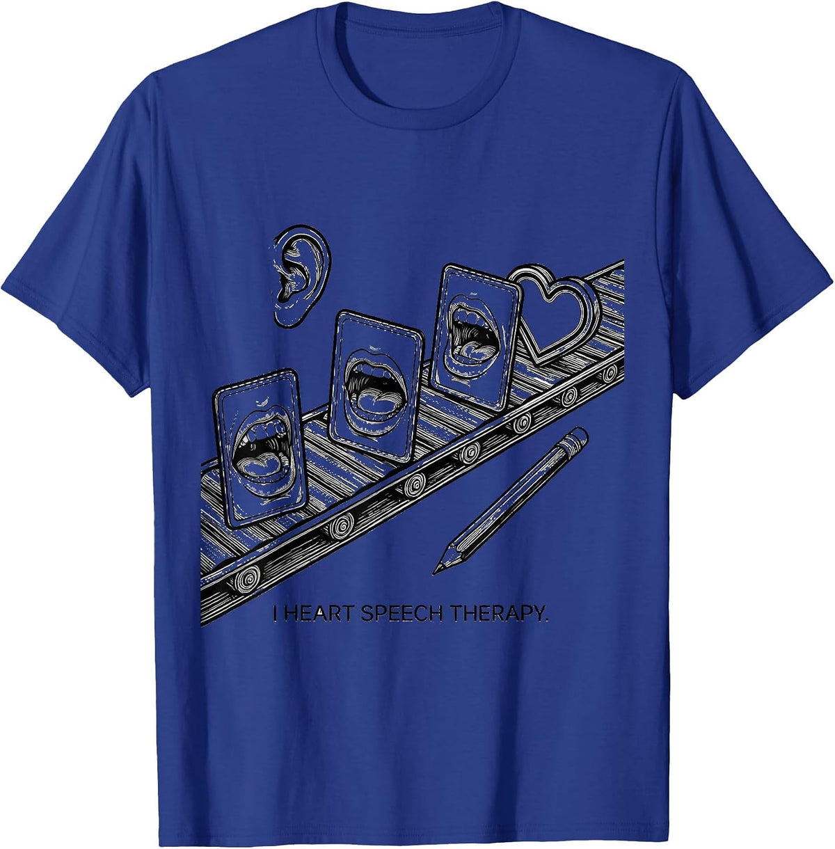 I Heart Speech Therapy Line Art Speech Pathologist Valentine T-Shirt - Royal Blue