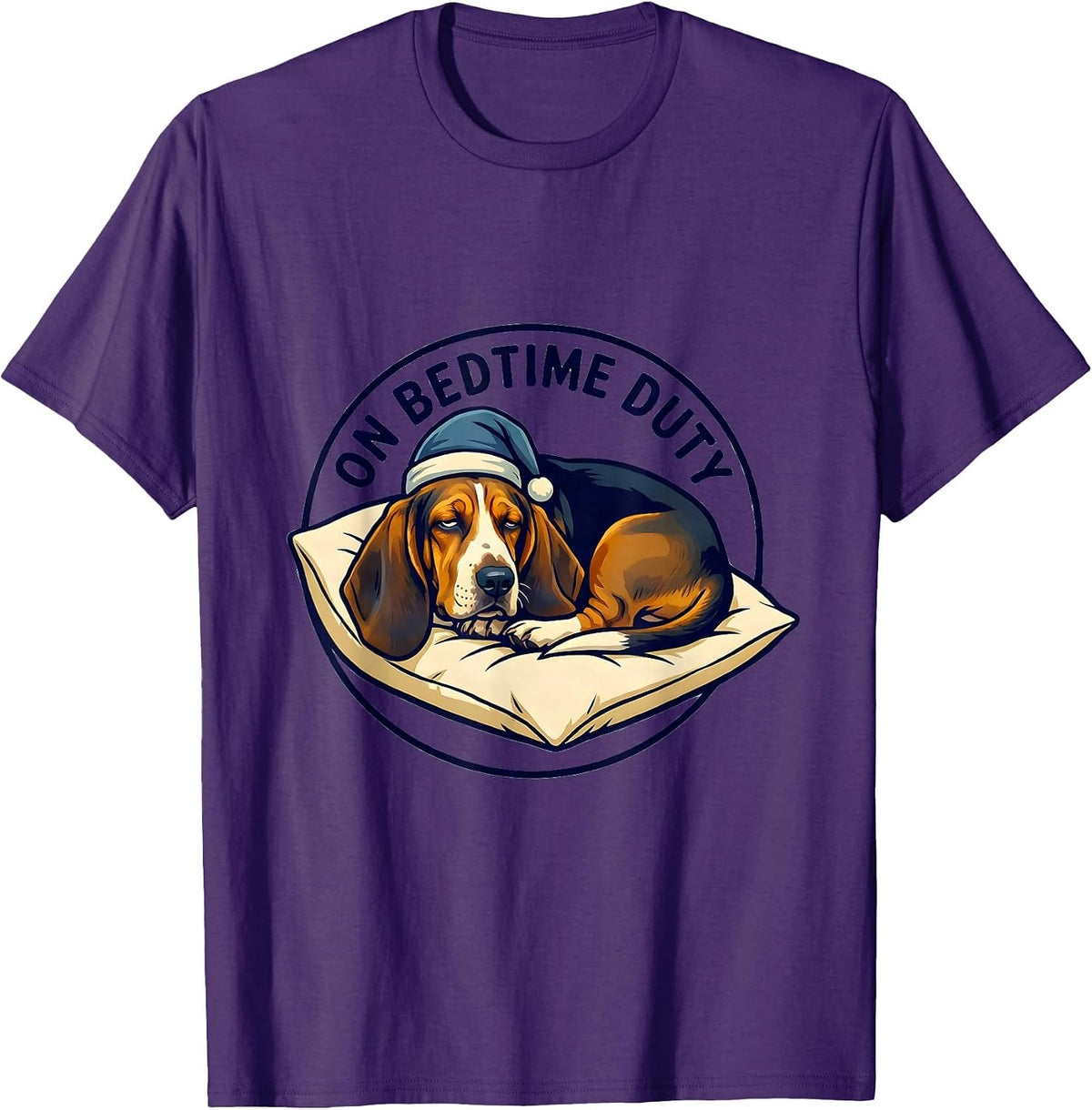 Men's On Bedtime Duty Funny Basset Hound Sleepwear Animal Lover T-Shirt - Purple