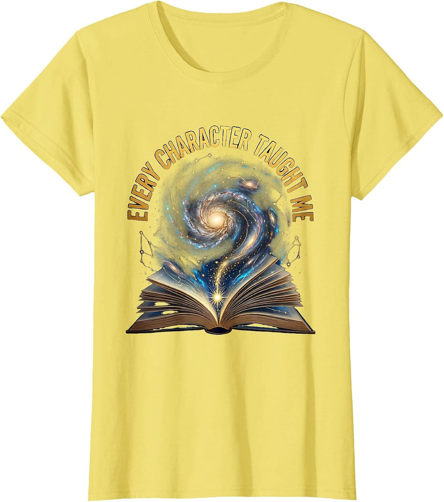 Women's Every Character Taught Me Book Teacher Design T-Shirt - Lemon Yellow