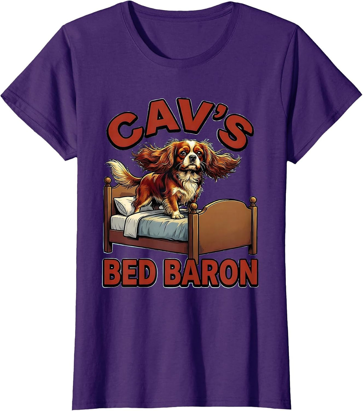 Women's Cav's Bed Baron Cartoon Cavalier King Charles Spaniel Owner T-Shirt - Purple