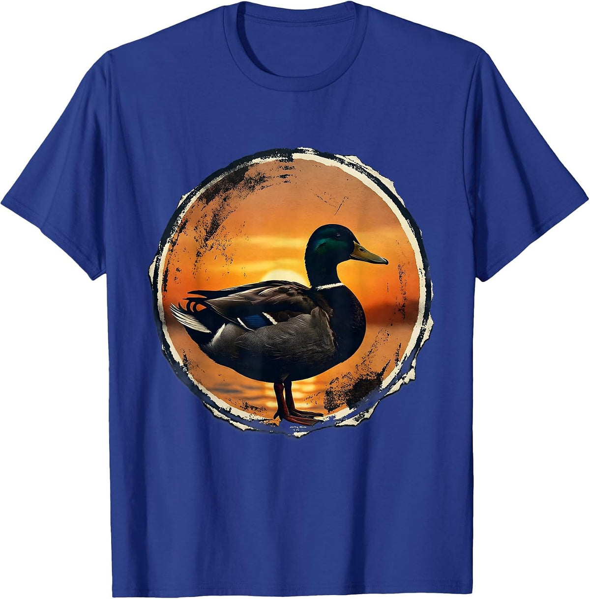 Men's Duck Silhouette Sunset Nature Graphic T-Shirt - Royal Blue