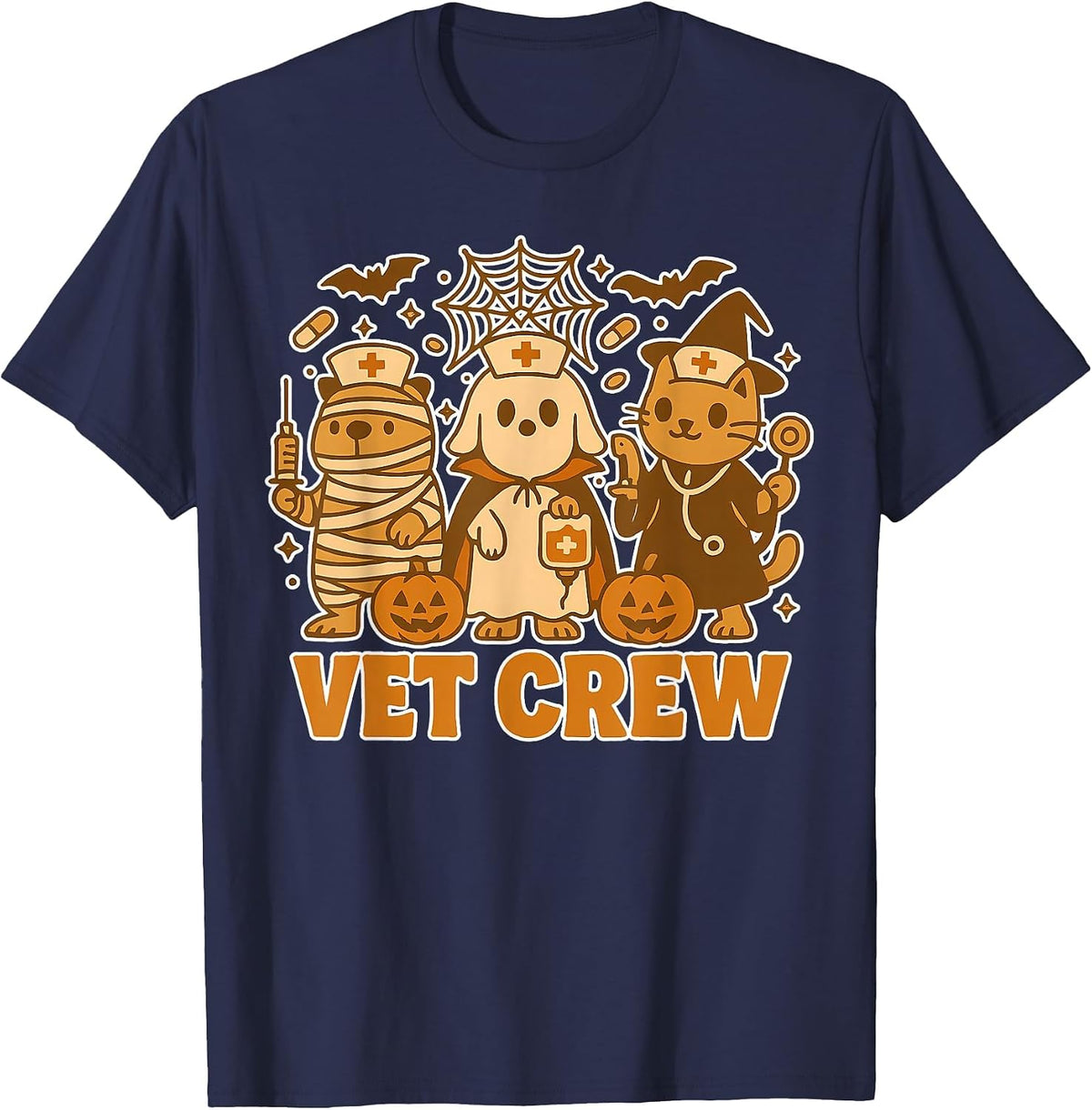 Vet Crew Halloween Costume Dog Cat Capybara Pet Tech Party T-Shirt - Navy Blue
