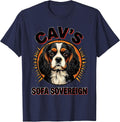 Cav's Sofa Sovereign Pop Art Cavalier King Charles Spaniel T-Shirt - Navy Blue