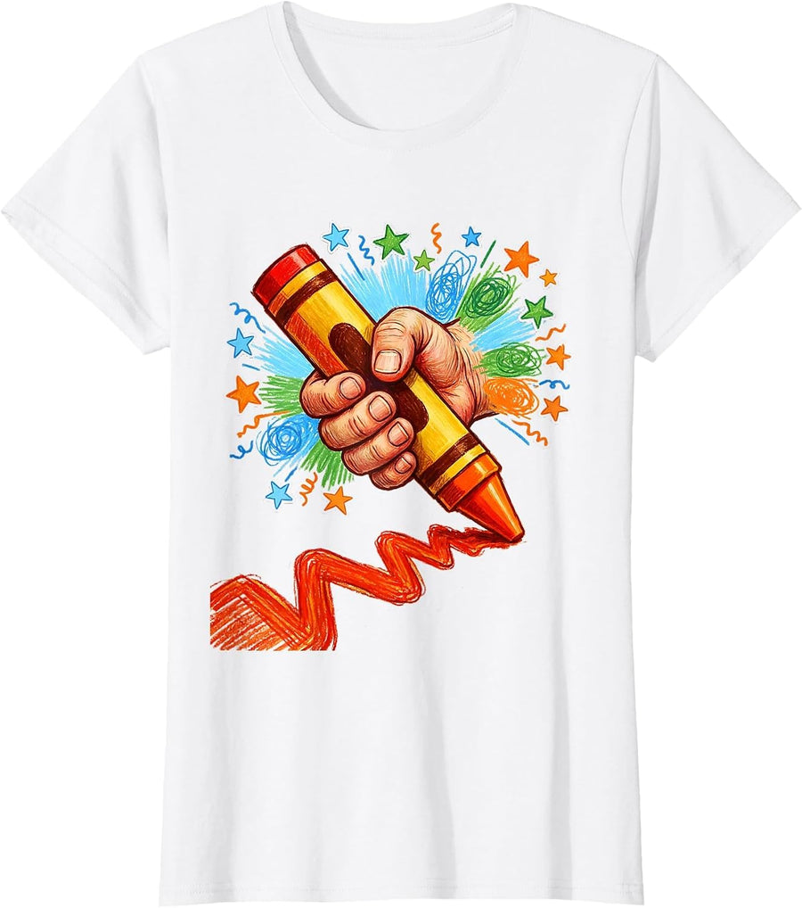 Women's Bold Crayon Streak Graphic Tee T-Shirt - White