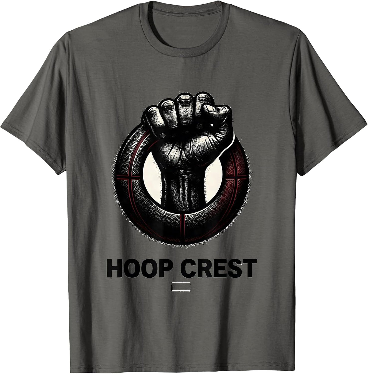 HOOP CREST Blackwork Dotwork Retro Hip Hop Y2K Streetwear T-Shirt - Asphalt Grey
