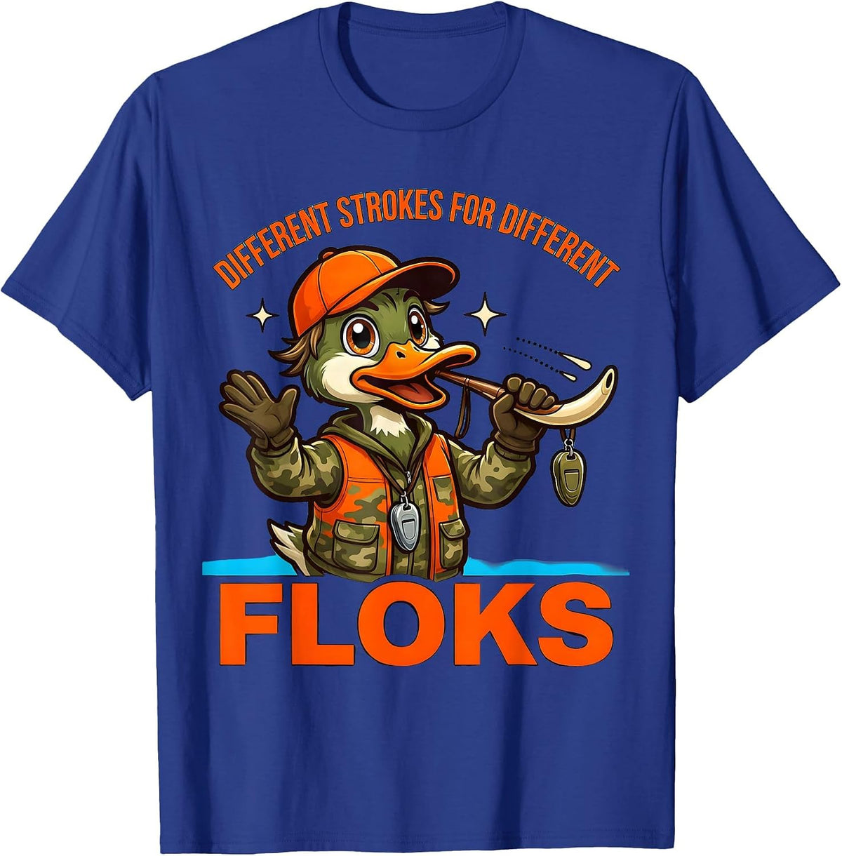 Men's DIFFERENT STROKES FOR DIFFERENT FLOКS Funny Duck Hunter T-Shirt - Royal Blue