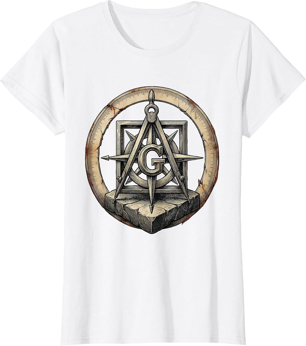 Freemason Square And Compass Distressed Brotherhood Pride T-Shirt - White