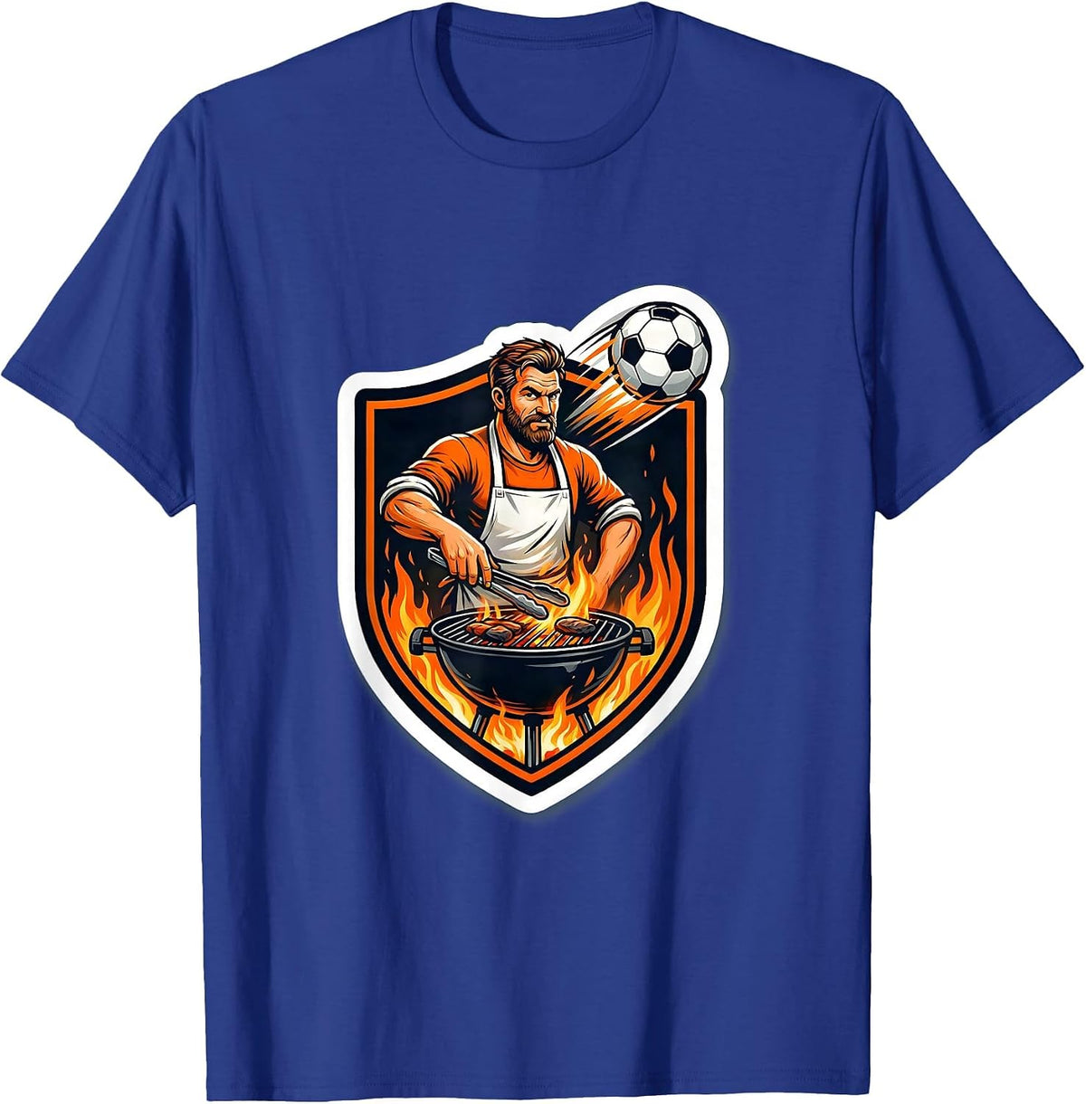 Men's Soccer Dad Grilling Backyard BBQ Graphic Tee T-Shirt - Royal Blue