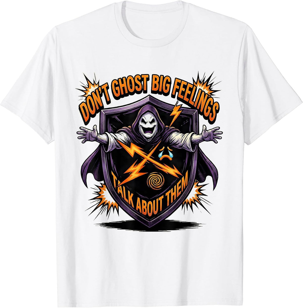 Men's Don't Ghost Big Feelings Talk About Them Comic T-Shirt - White