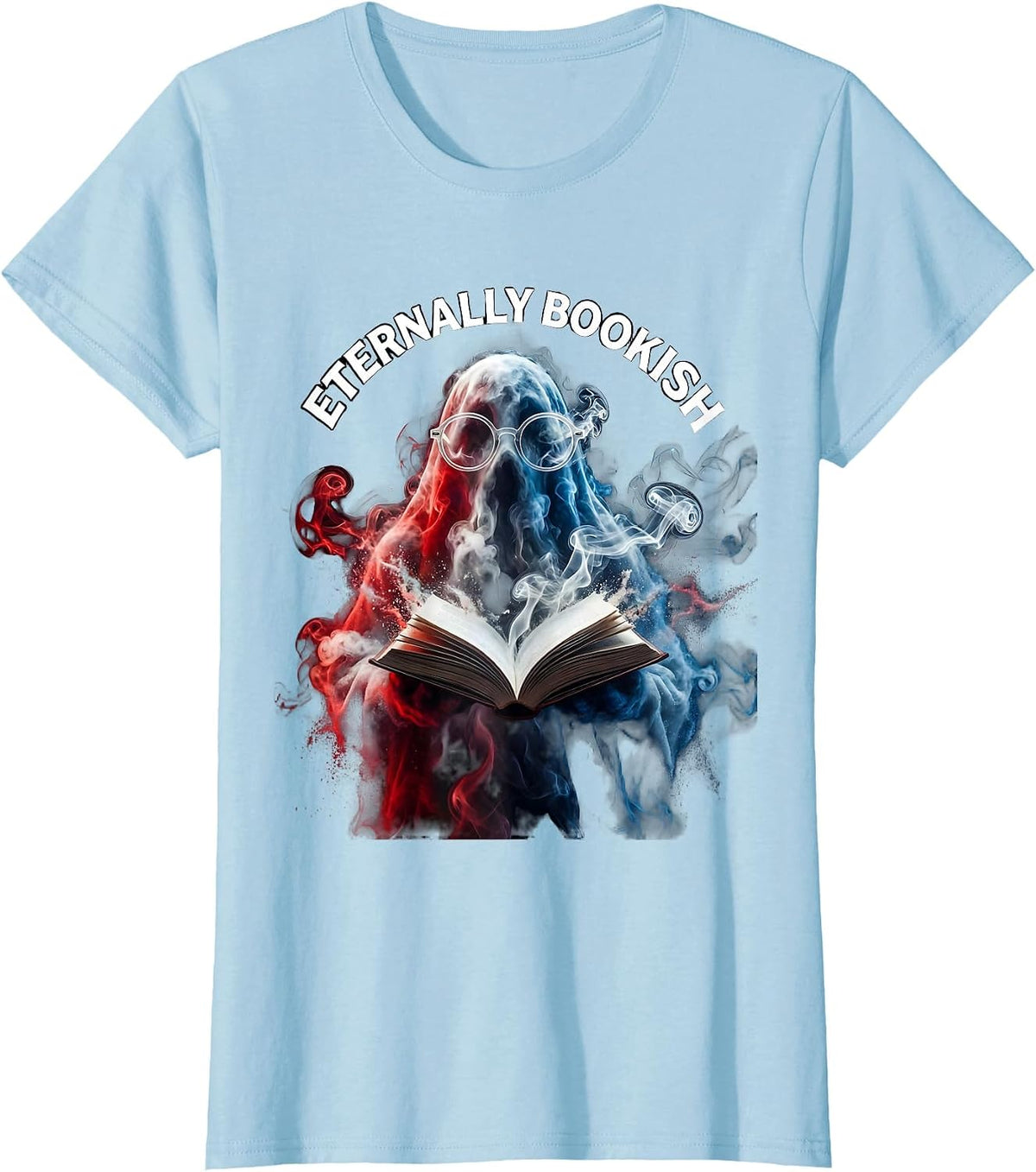 Eternally Bookish Nerdy Ghost Halloween Design T-Shirt - Baby Blue