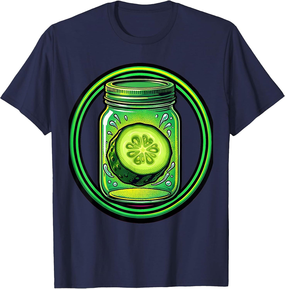 Pickle Slice in Mason Jar Graphic T-Shirt - Navy Blue