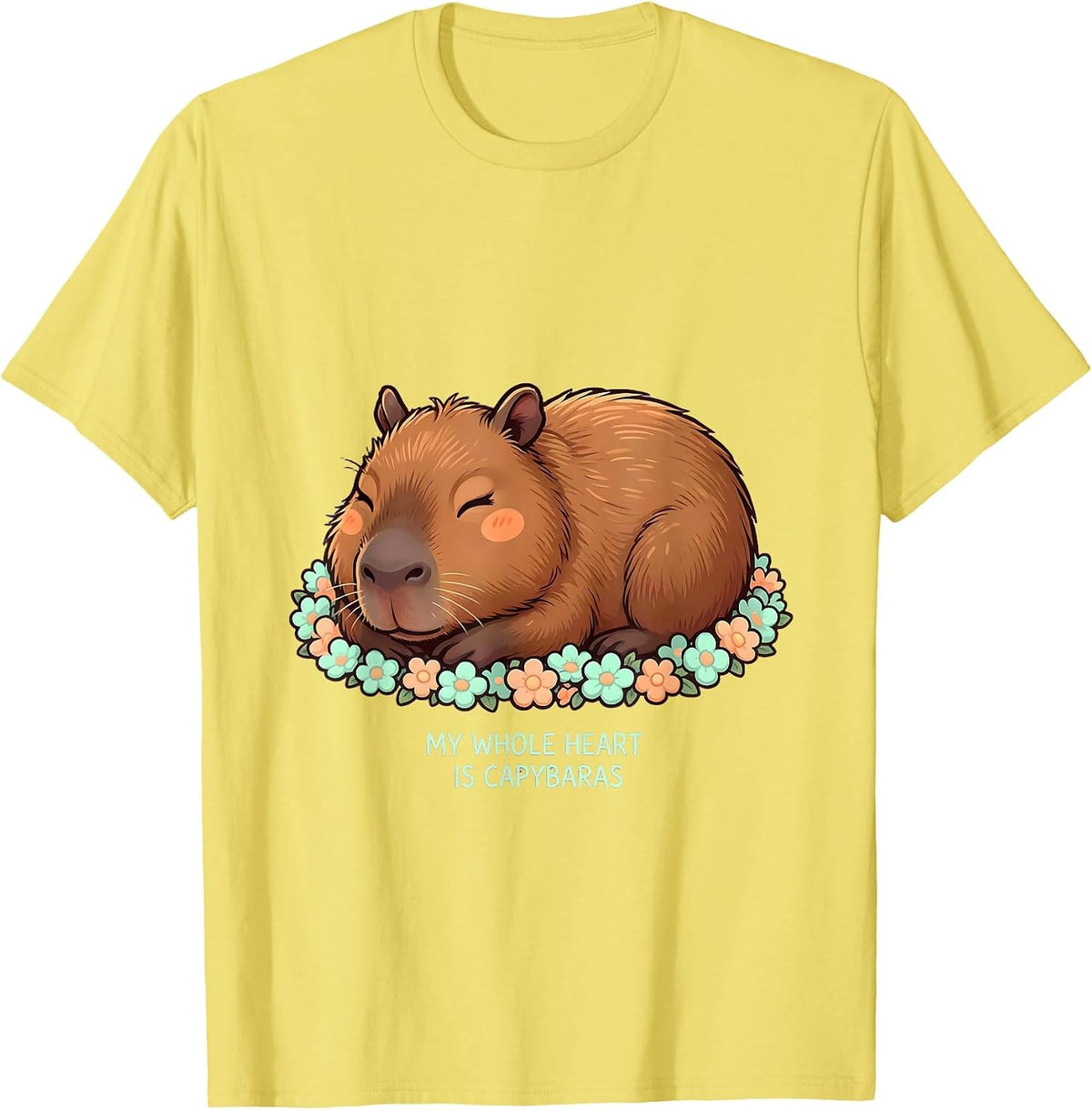 Men's My Whole Heart Is Capybaras Cute Kawaii Animal Meme Humor T-Shirt - Lemon Yellow