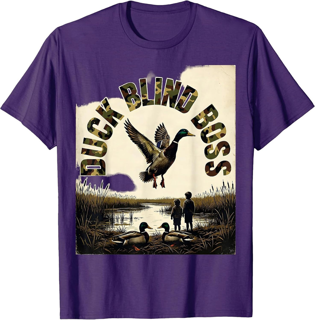 Men's Duck Blind Boss Vintage Duck Hunting Humor Camo Outdoorsman T-Shirt - Purple