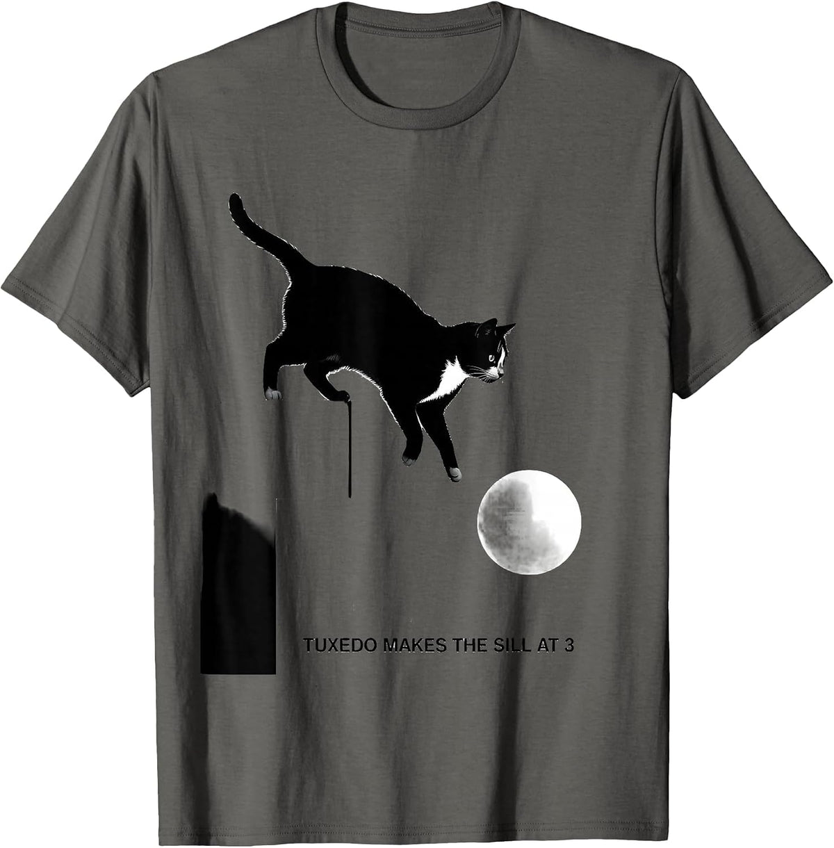 Tuxedo Makes the Sill at 3 90s Retro Cat Portrait T-Shirt - Asphalt Grey