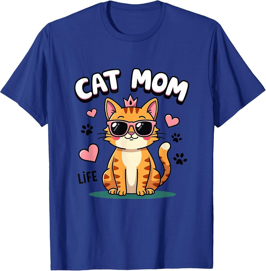 Cat Mom Life Funny Feline Design T-Shirt - Royal Blue