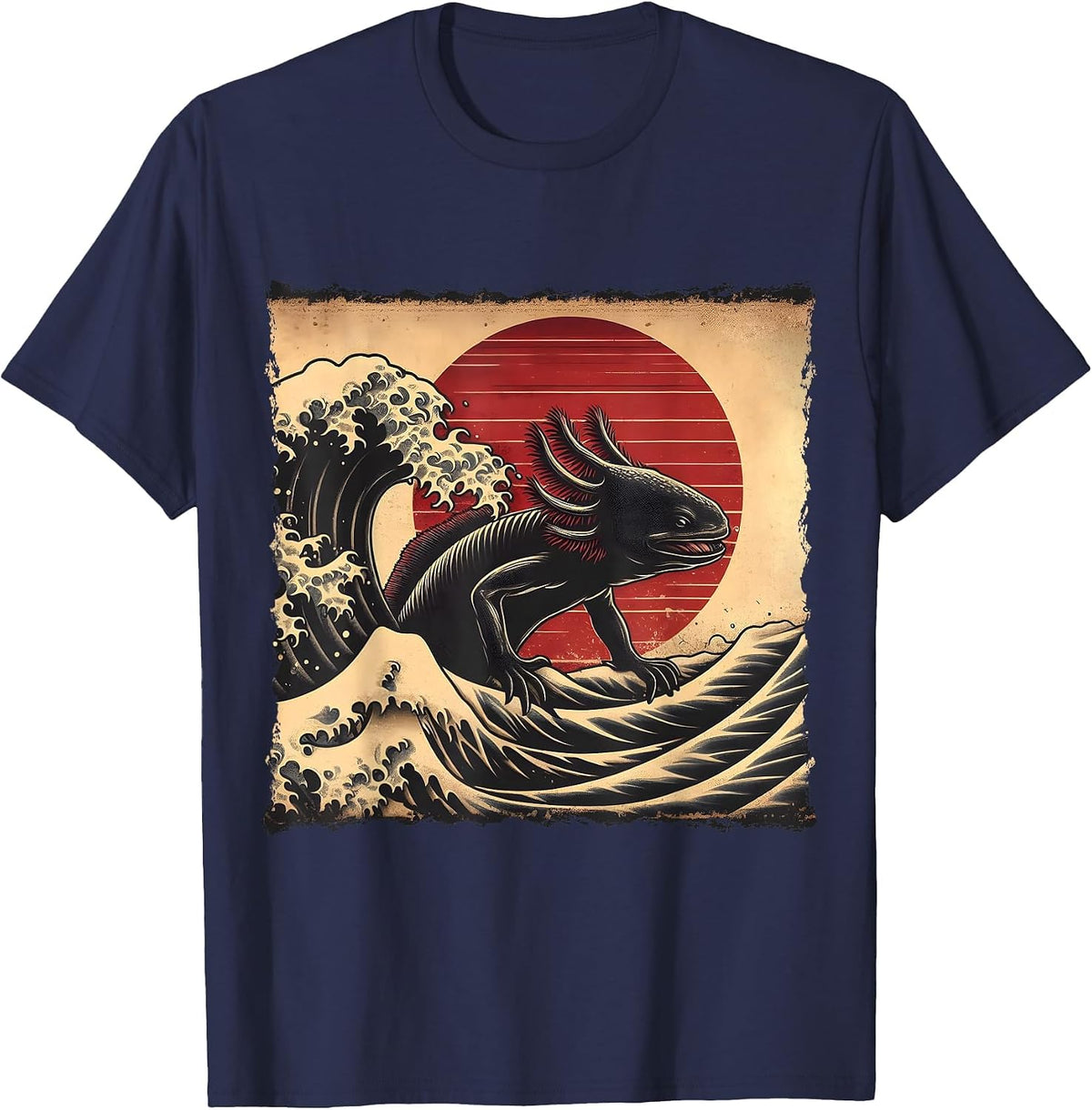 Retro Vintage Axolotl Kaiju Monster Japan Art Anime Lover T-Shirt - Navy Blue