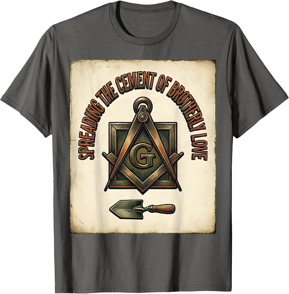 Spreading The Cement Of Brotherly Love Vintage Freemason T-Shirt - Asphalt Grey