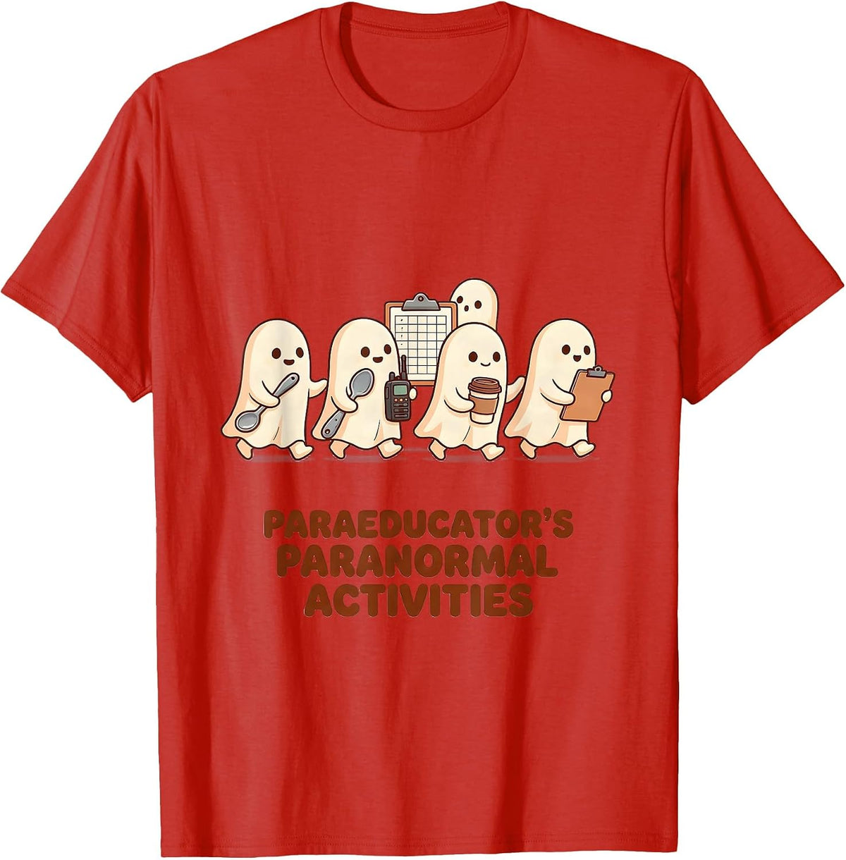 Men's Paraeducator's Paranormal Activities Cute Kawaii Ghost T-Shirt - Red