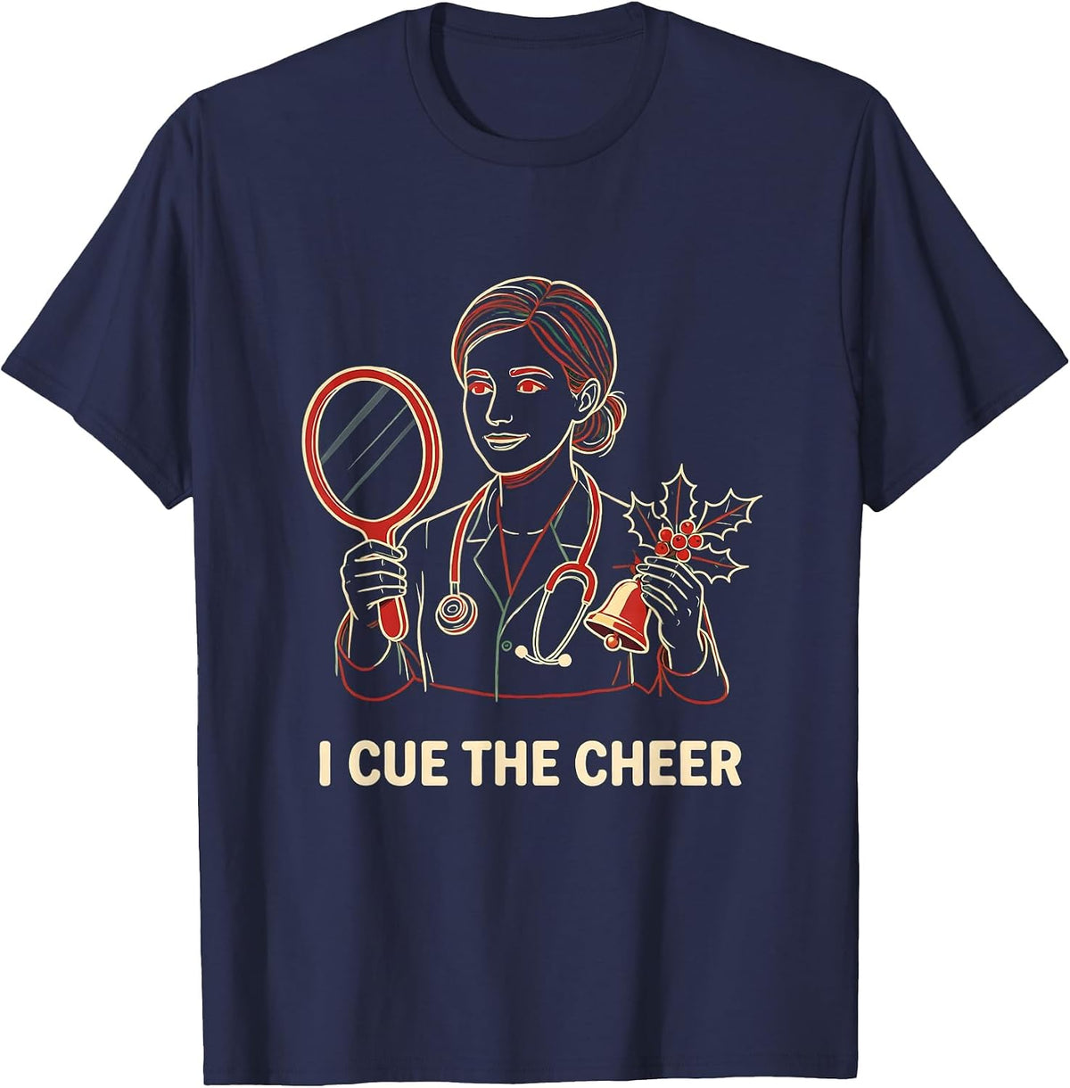 I Cue The Cheer Funny Speech-Language Therapist Christmas T-Shirt - Navy Blue