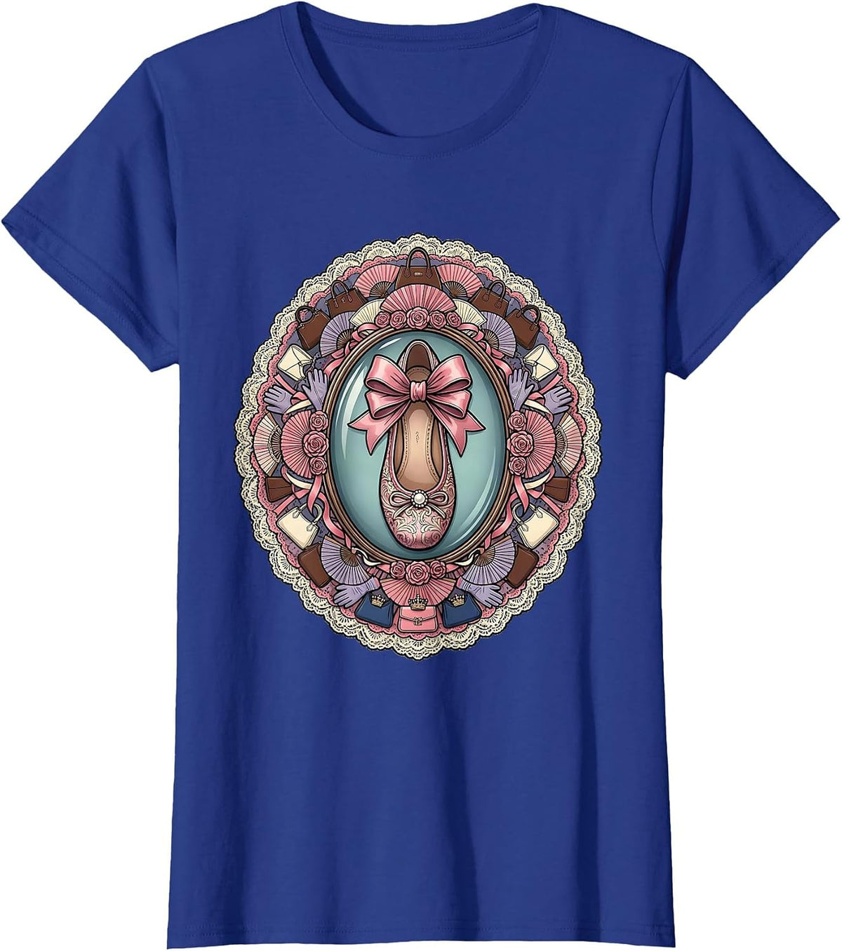 Women's Ballet Flat Shoes Fashion Sketch Illustration T-Shirt - Royal Blue